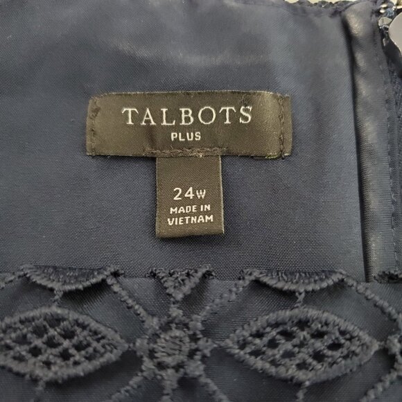 Talbots Womens Navy Floral Lace A Line Dress Size 24W Square Neck Short Sleeve - Picture 4 of 8